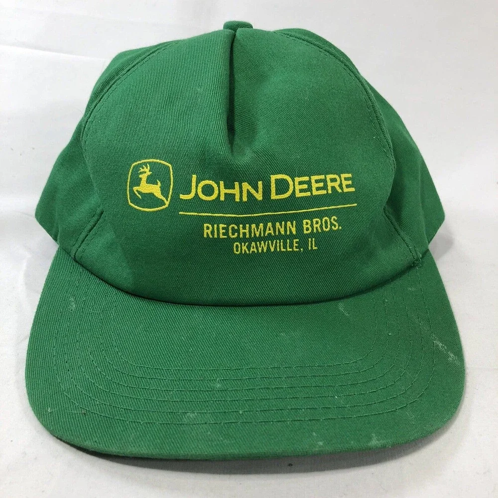 Vintage John Deere Hat Cap Adjustable Snapback Green Riechmann Bros USA Made